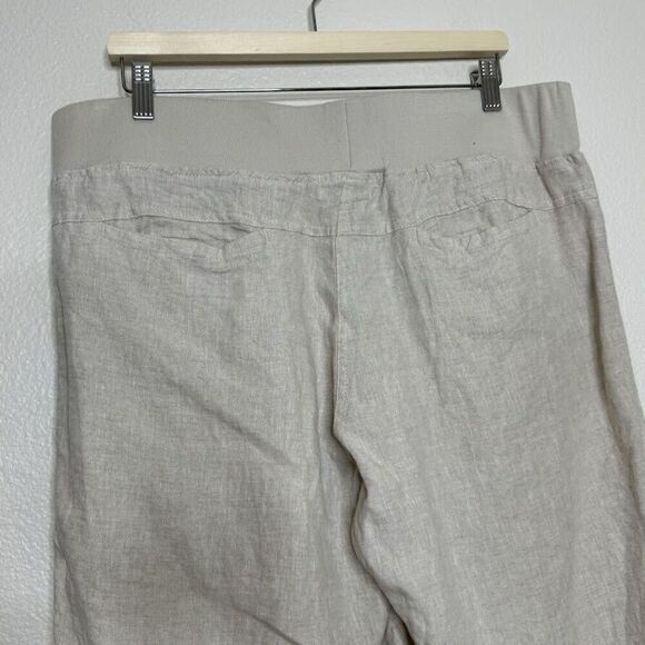 Allen Allen Linen Pants XL Cropped Capri Beige Pull On Wide Leg Casual Beach - Picture 8 of 11